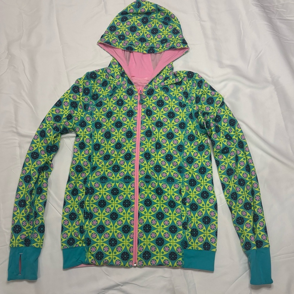 Ivivva Girls 12 Geo Shape Reversible Full Zip Jacket Pink Psychedelic Flower